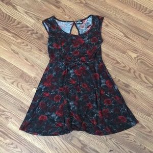 Black red and grey rose dress